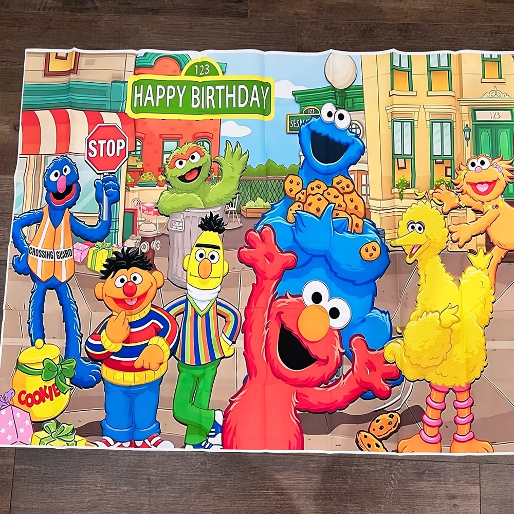 New Elmo Big Bird Bert Ernie Abby Cookie Monster Backdrop Banner Birthday Party